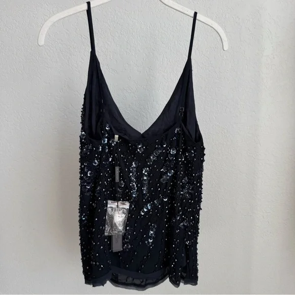 Elie Tahari Zendaya Silk Beaded Camisole Top Navy Blue NWT XS - Picture 4 of 8